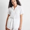 White 100% French Flax Linen Short Sleeve Shirt -Bed Series Store white top 03