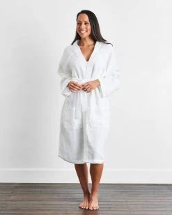 White 100% French Flax Linen Waffle Robe -Bed Series Store wht 04