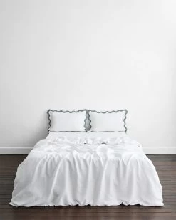 White & Mineral 100% French Flax Linen Scalloped Pillowcases (Set Of Two) 10 White & Mineral 100% French Flax Linen Scalloped Pillowcases (Set Of Two) -Bed Series Store whtmin4