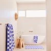 Wildflower & White Check 100% French Flax Linen Terry Bath Mat -Bed Series Store wildflower white 1 e87082c0 33ef 45f1 a464 a295ab920299