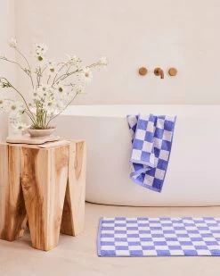 Wildflower & White Check 100% French Flax Linen Terry Hand And Face Towel -Bed Series Store wildflower white 2